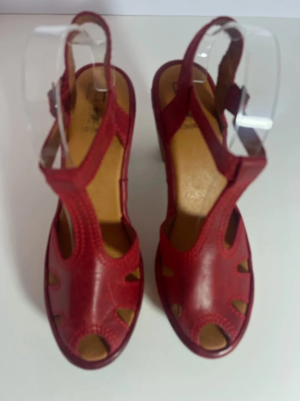 Fly London Red Leather T-Strap Platform Sandals